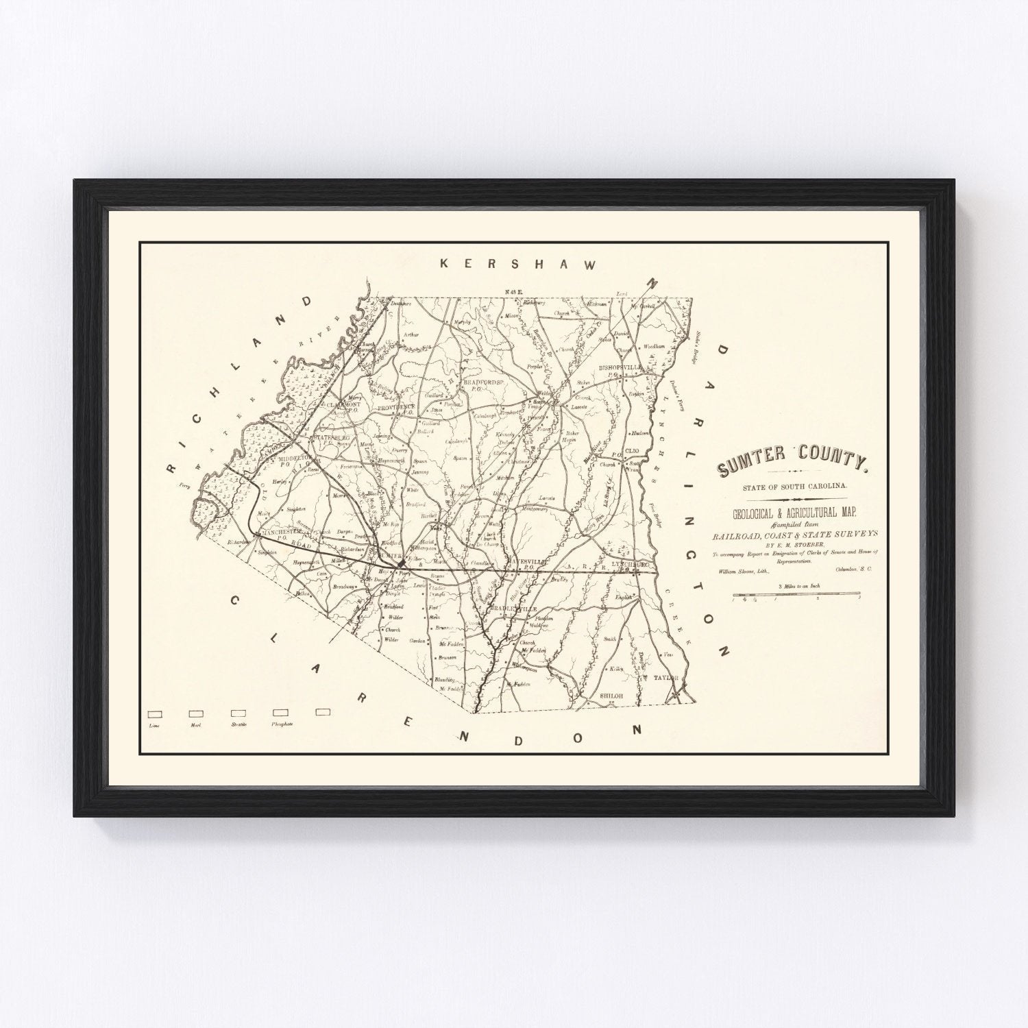 Vintage map of Sumter County, South Carolina, 1880