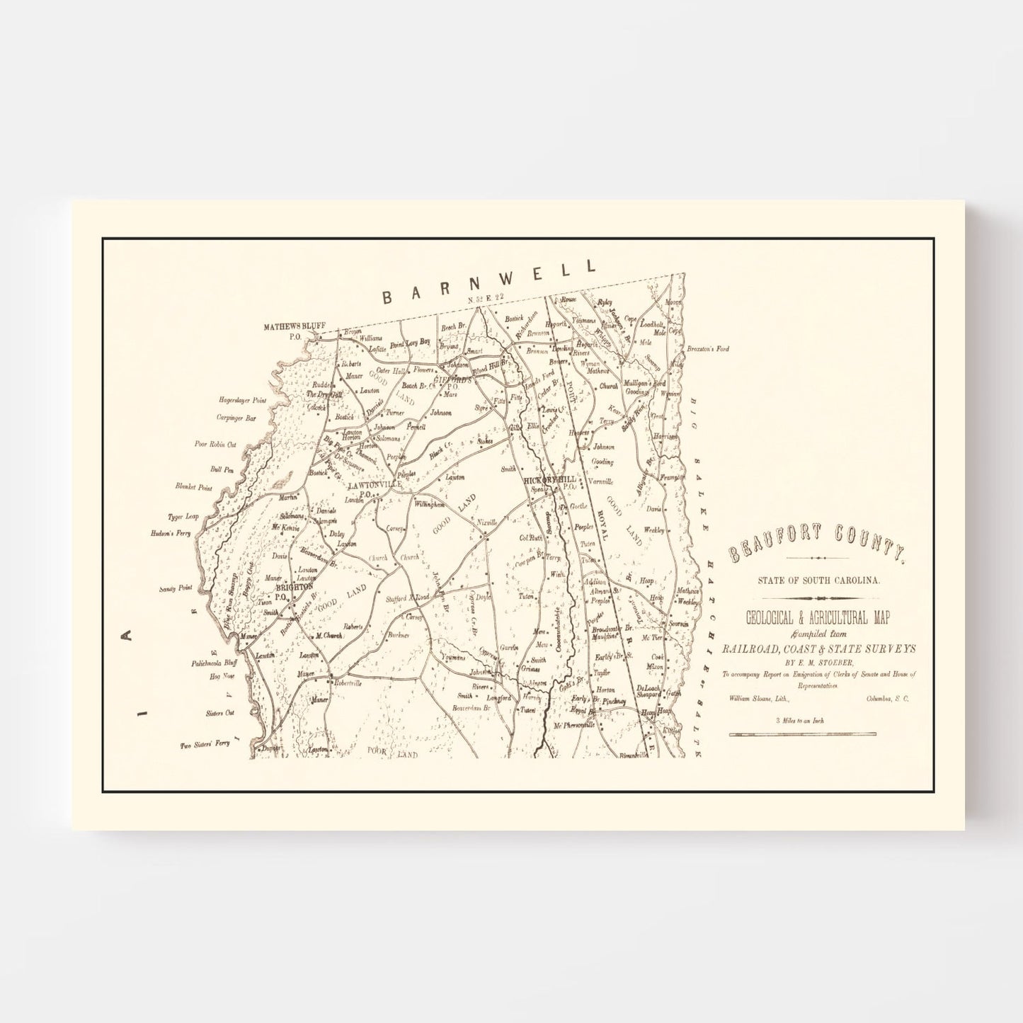 Vintage Map of Beaufort County, South Carolina, 1880