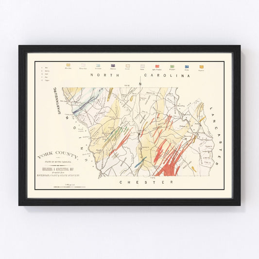 Vintage restored map of York County, South Carolina, 1880