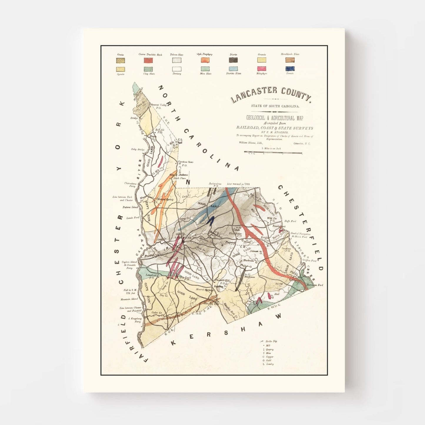 Vintage Map of Lancaster County, South Carolina, 1880