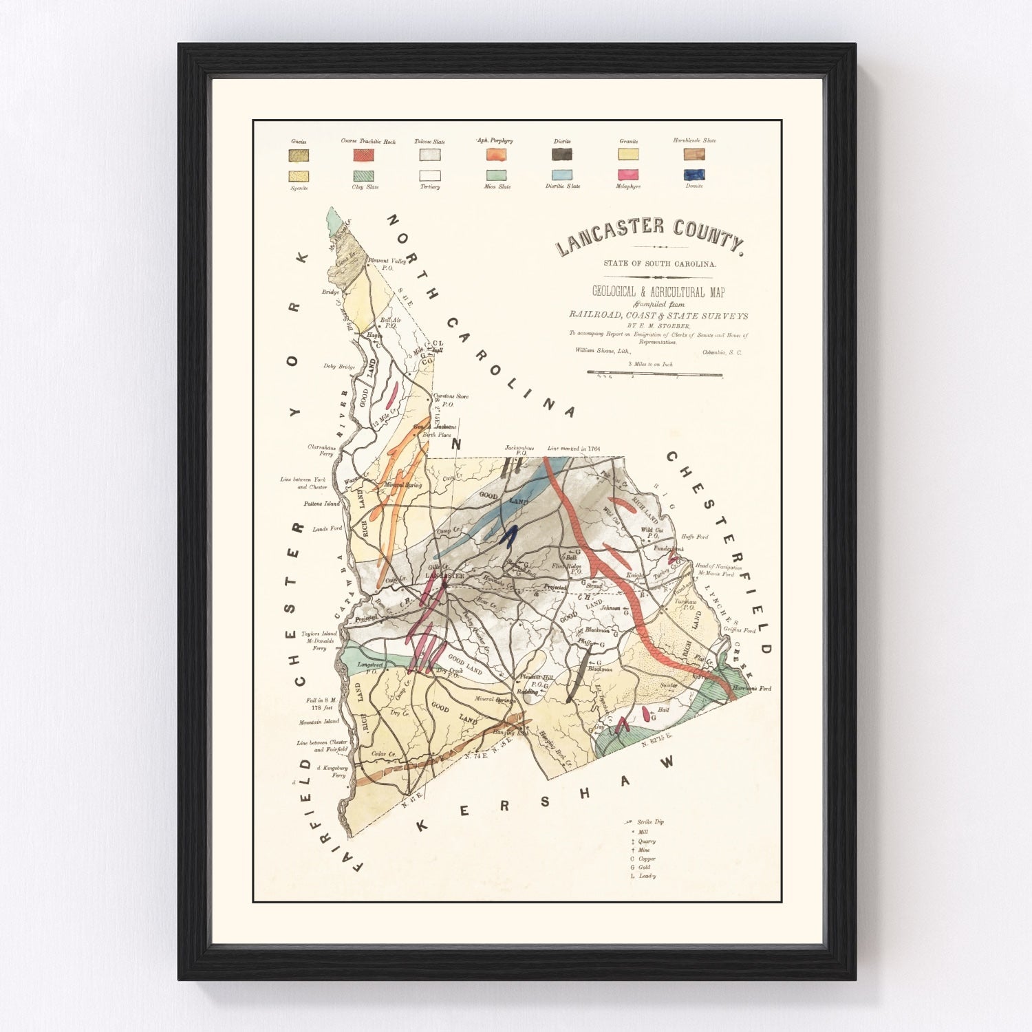 Vintage map of Lancaster County, South Carolina, 1880