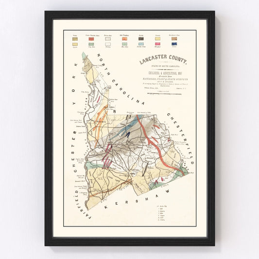 Vintage map of Lancaster County, South Carolina, 1880