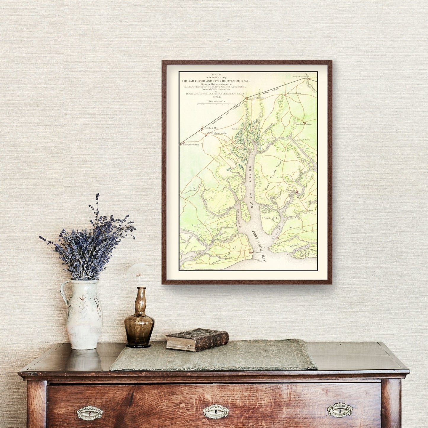 Vintage Map of the Broad River, South Carolina, 1865