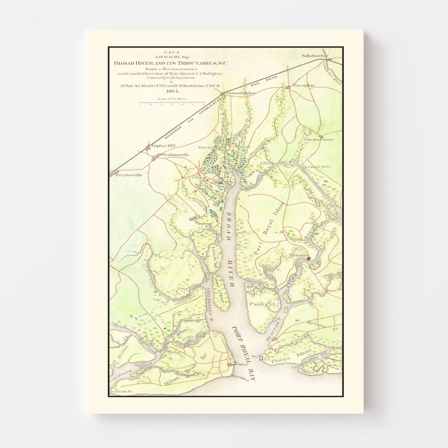 Vintage Map of the Broad River, South Carolina, 1865