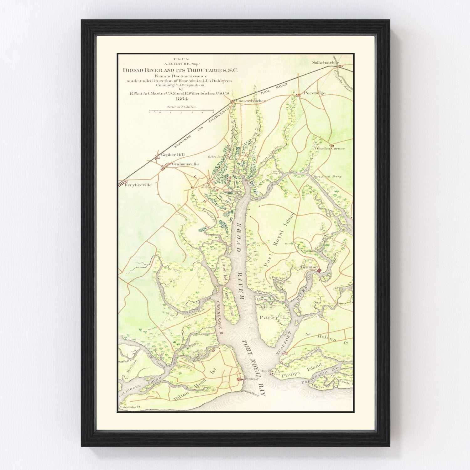 Vintage map of the Broad River, South Carolina, 1865 - Civil War Union survey print