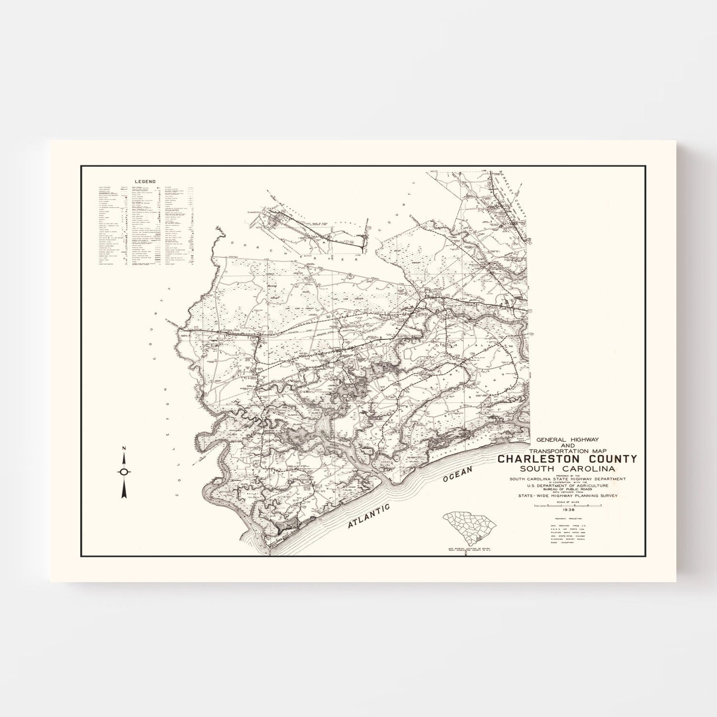 Vintage Map of Charleston County, South Carolina, 1938