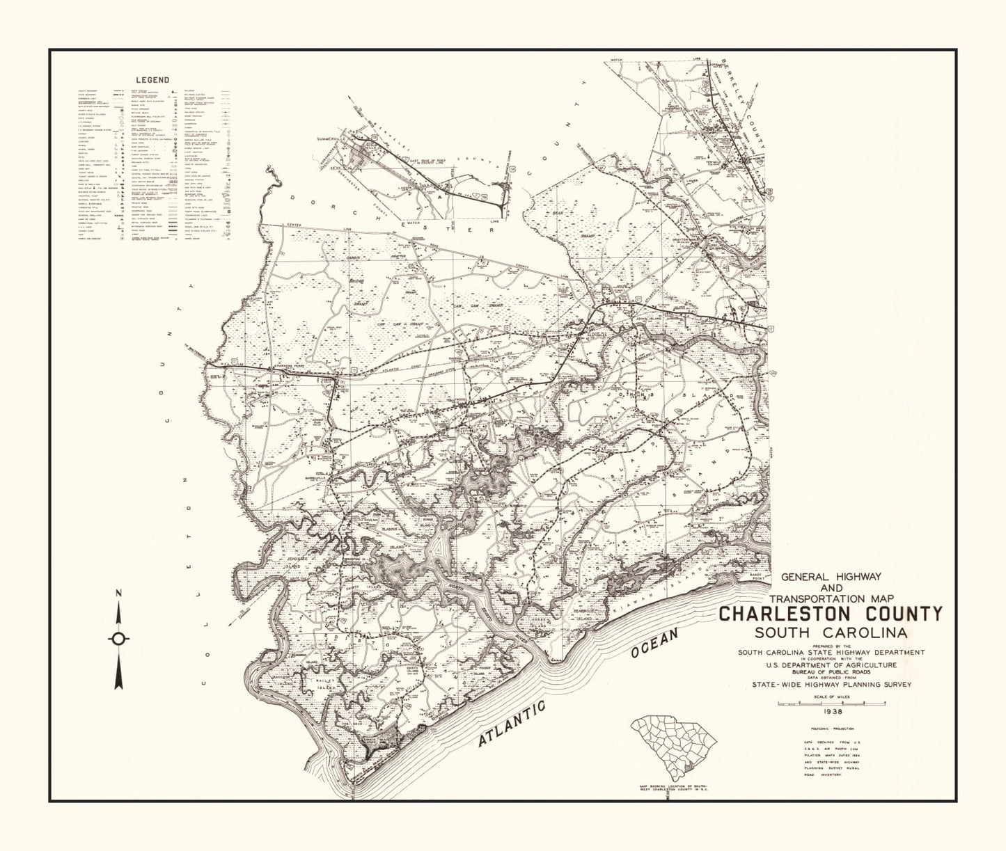 Vintage Map of Charleston County, South Carolina, 1938