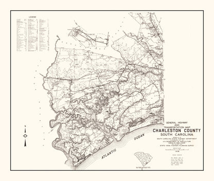 Vintage Map of Charleston County, South Carolina 1938