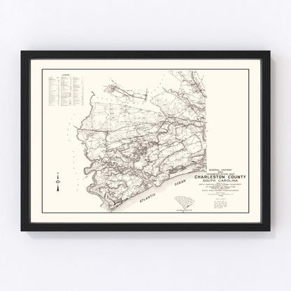 Vintage map of Charleston County, South Carolina, 1938, digitally restored antique cartographic print