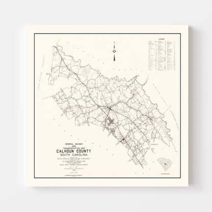 Vintage Map of Calhoun County, South Carolina, 1938