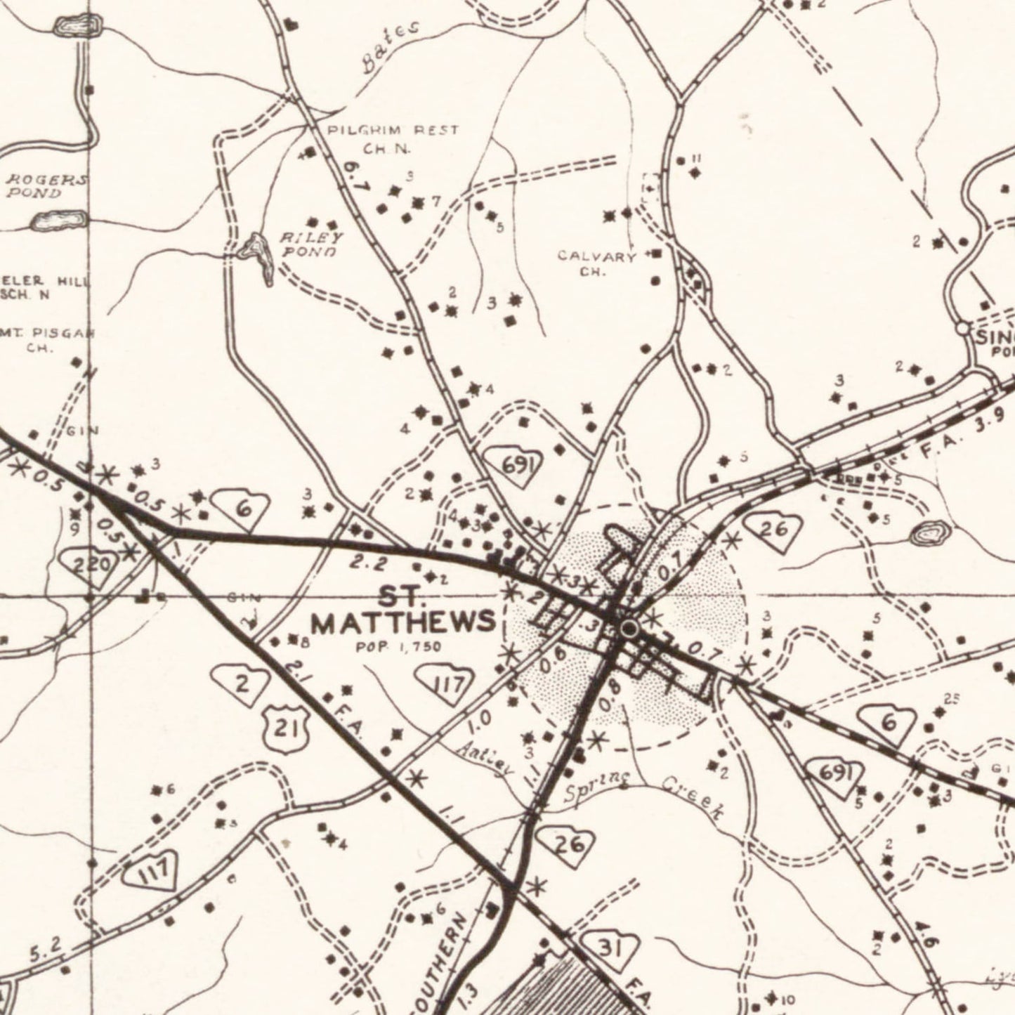 Vintage Map of Calhoun County, South Carolina, 1938