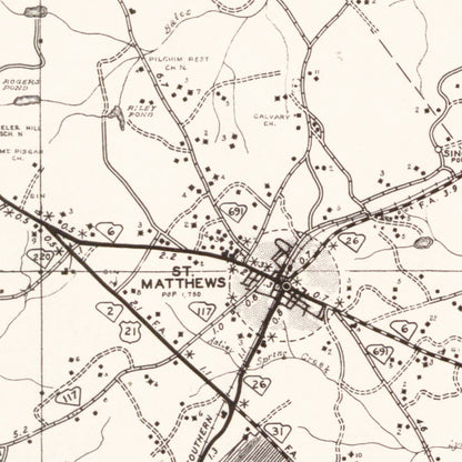 Vintage Map of Calhoun County, South Carolina, 1938