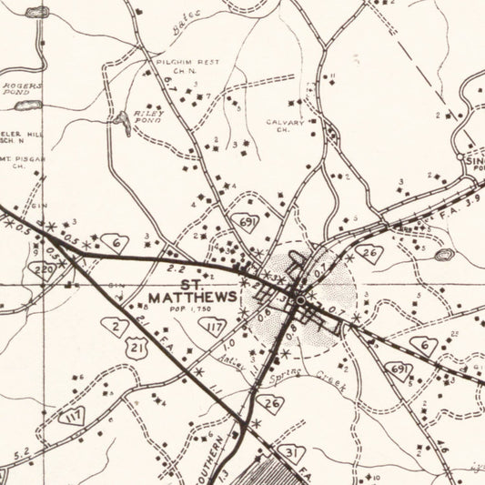 Vintage Map of Calhoun County, South Carolina, 1938