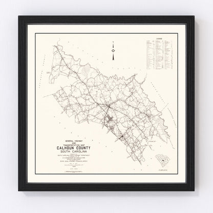 Vintage map of Calhoun County, South Carolina, 1938, restored print