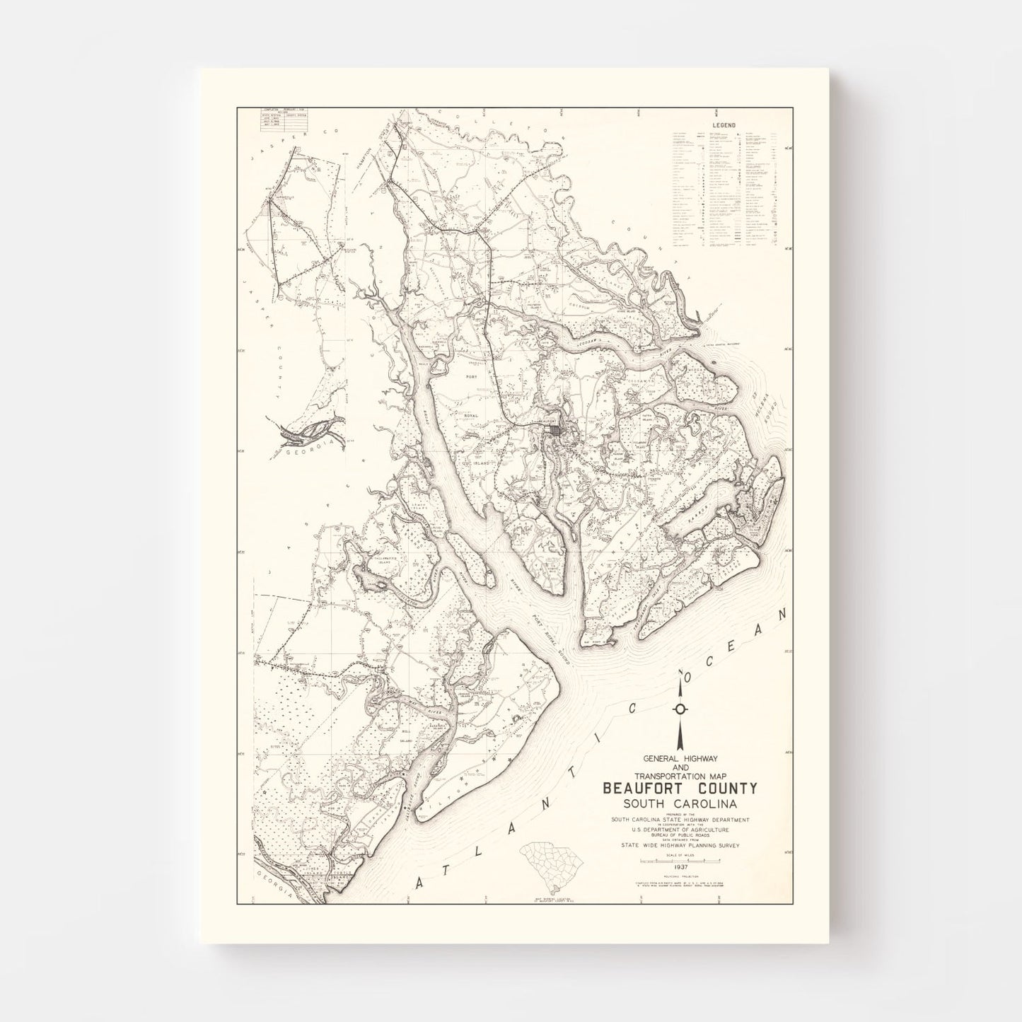 Vintage Map of Beaufort County, South Carolina, 1938