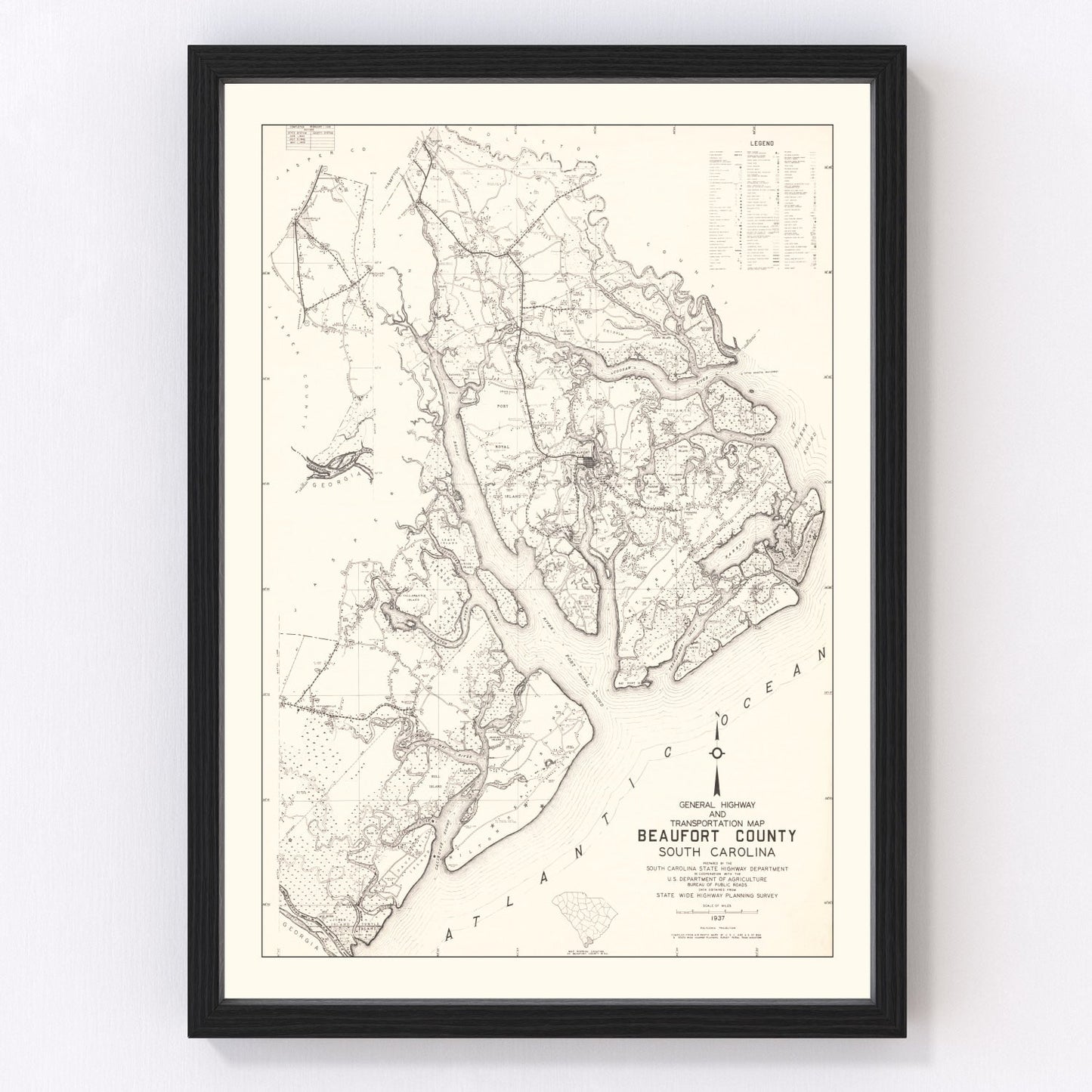 Vintage map of Beaufort County, South Carolina, 1938
