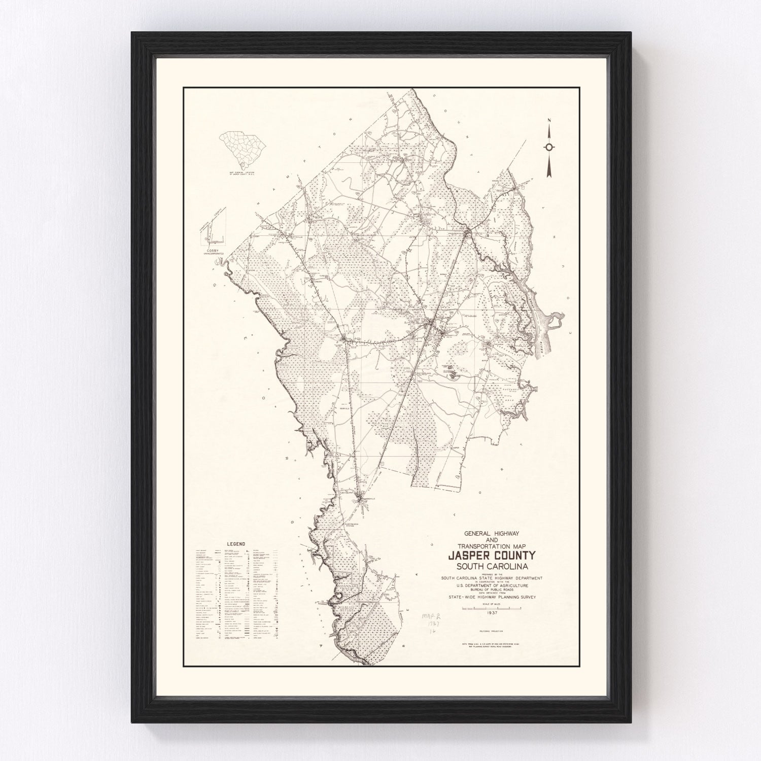 Vintage map of Jasper County, South Carolina, 1938