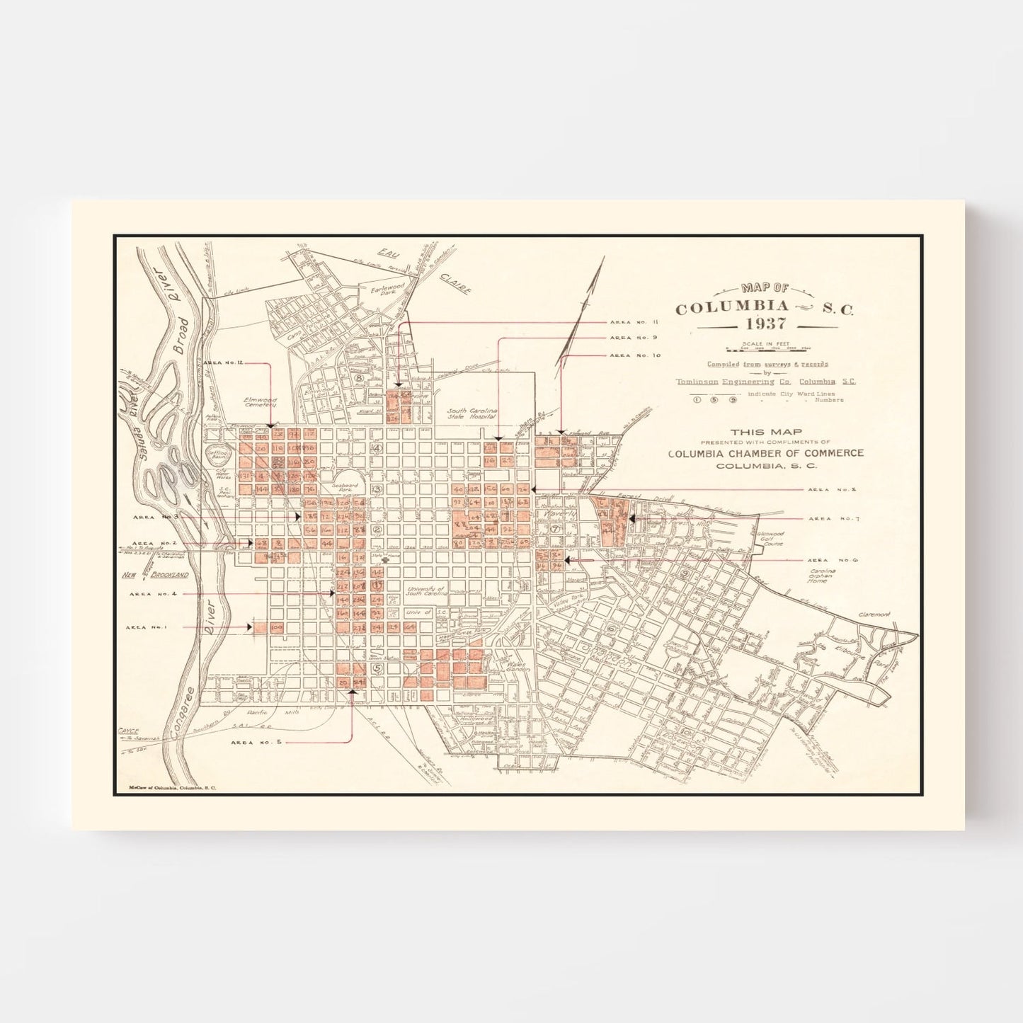 Vintage Map of Columbia, South Carolina 1937