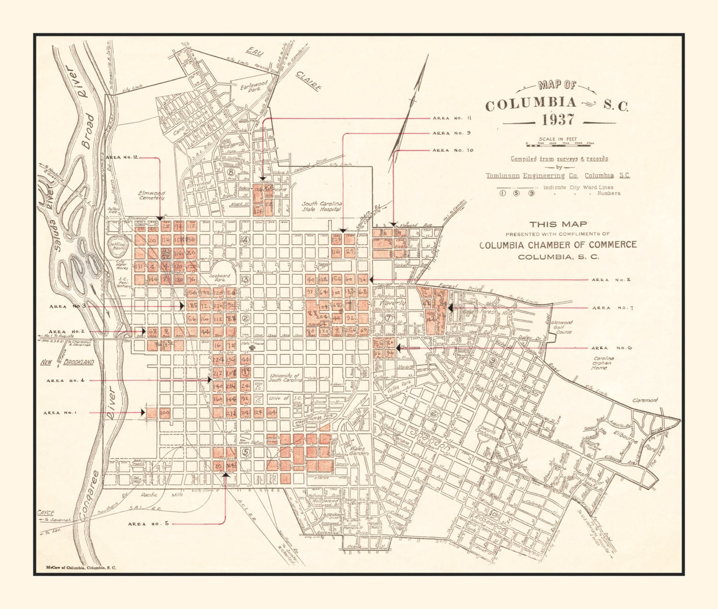 Vintage Map of Columbia, South Carolina 1937