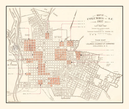 Vintage Map of Columbia, South Carolina 1937