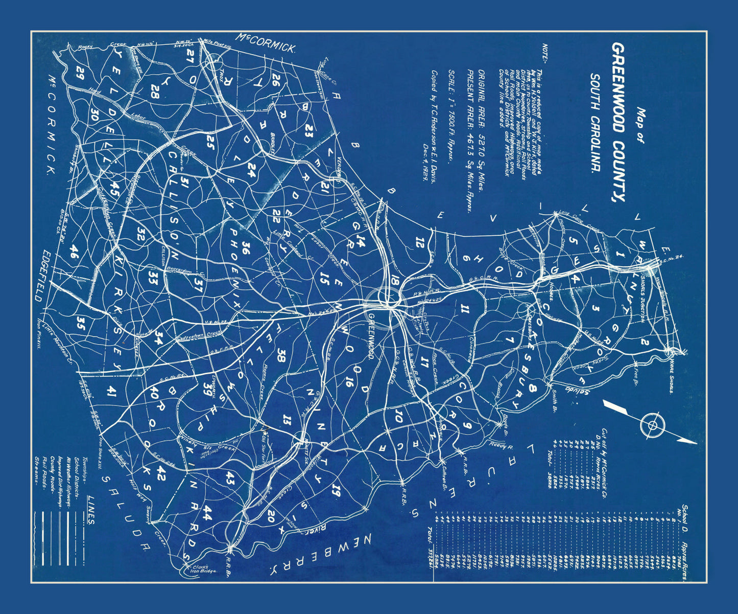 Vintage Map of Greenwood County, South Carolina, 1929
