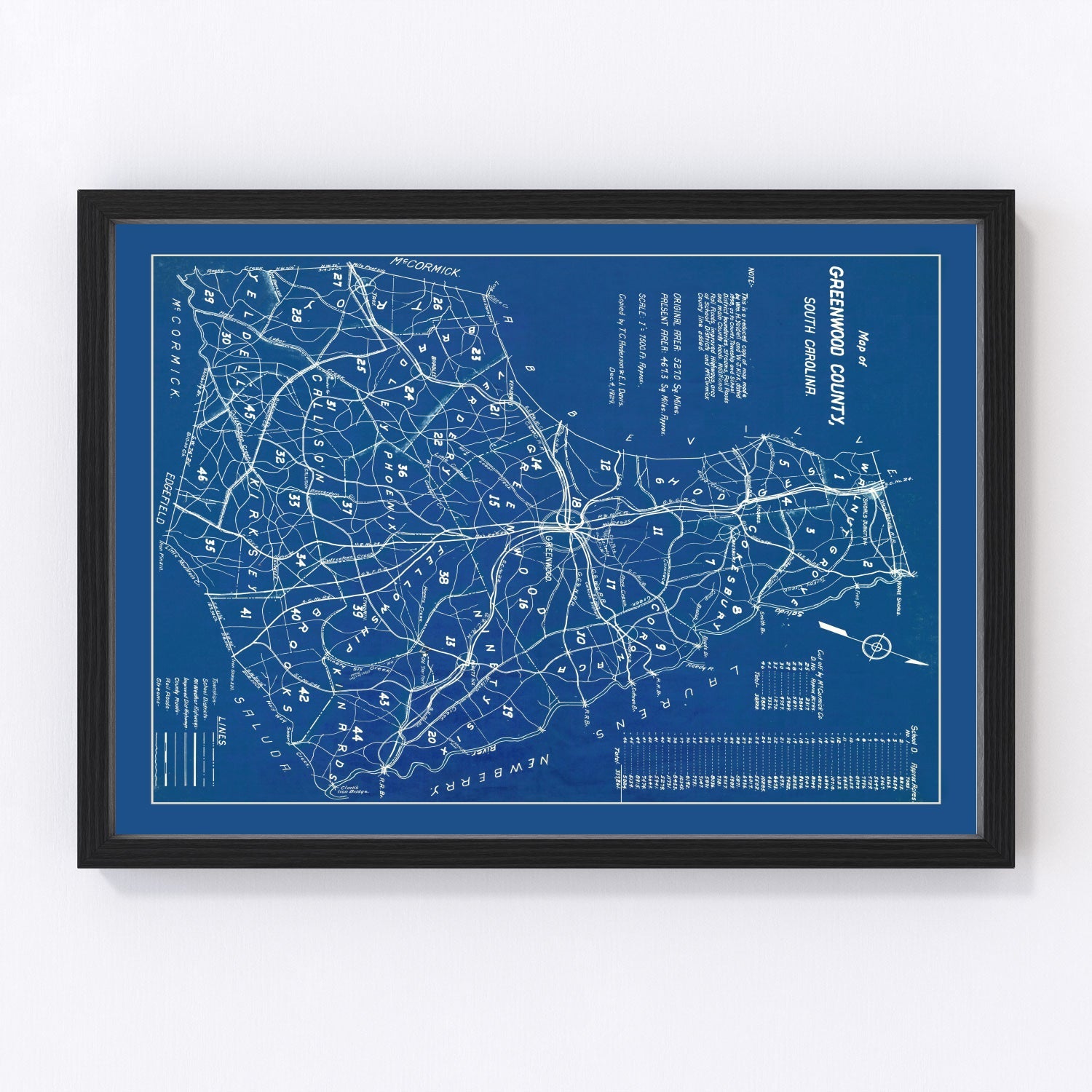 Vintage map of Greenwood County, South Carolina, 1929
