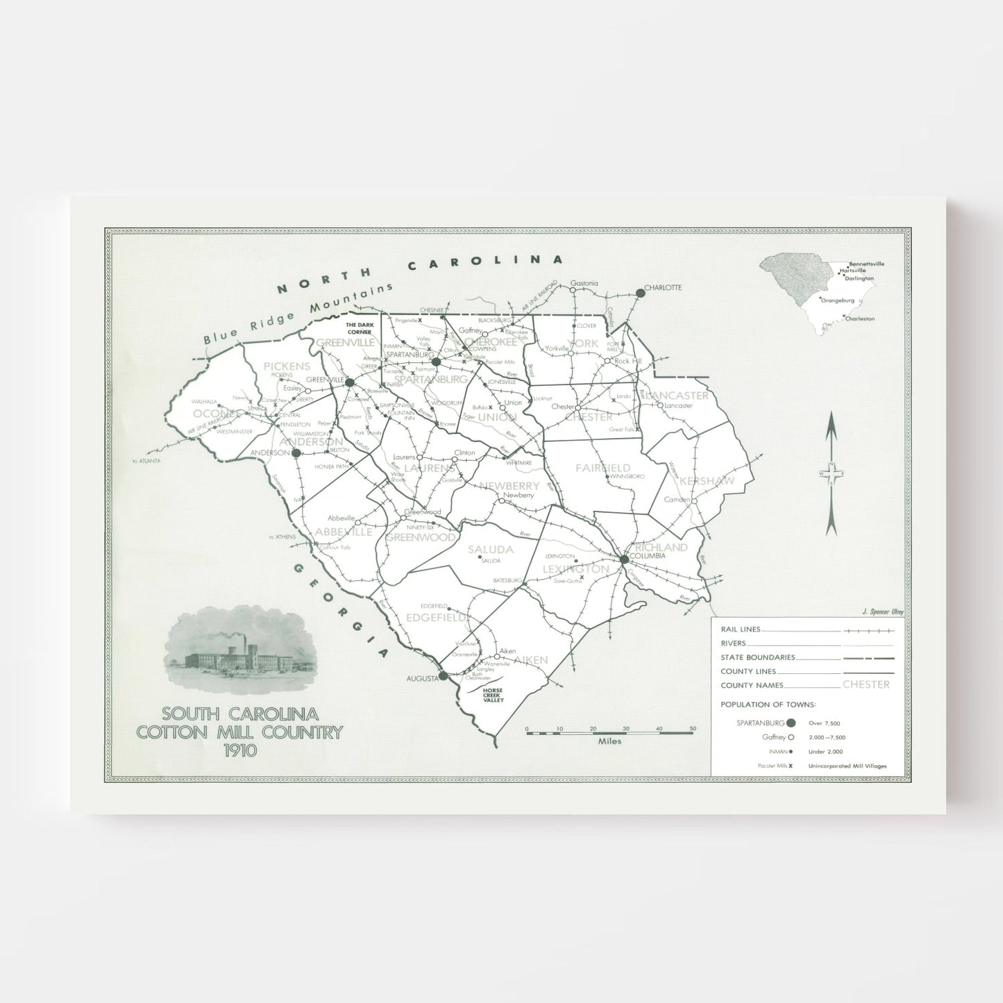 Vintage Map of South Carolina, 1910