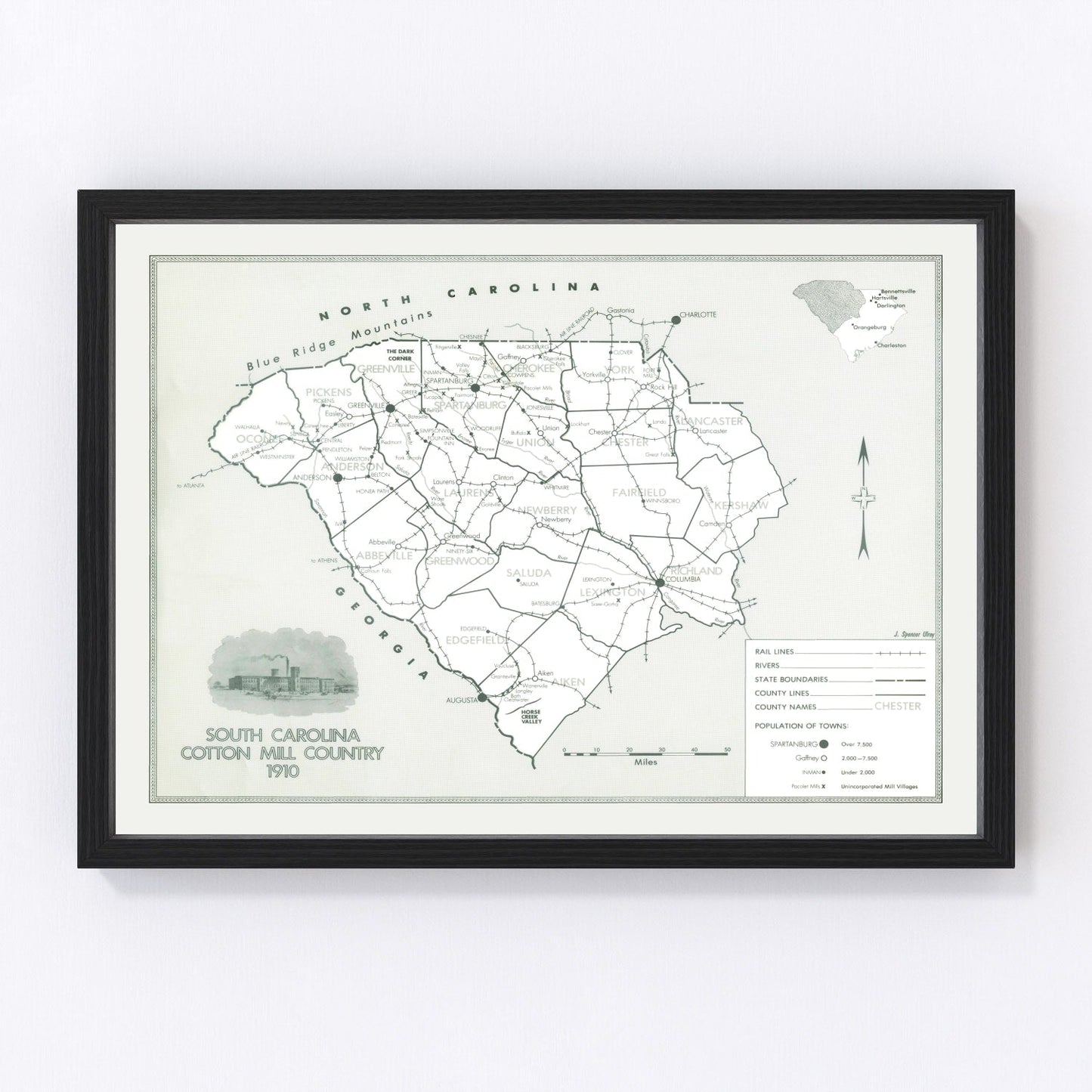 Vintage map of South Carolina, 1910