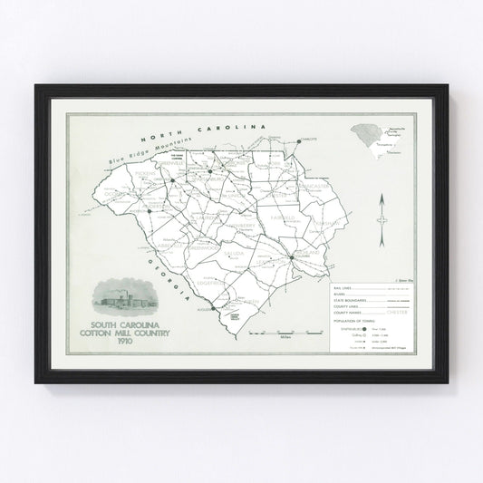 Vintage map of South Carolina, 1910