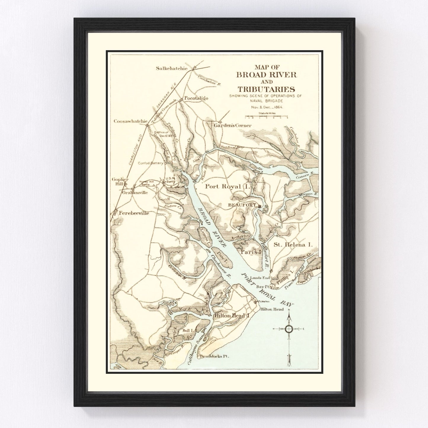 vintage map of Broad River South Carolina 1903, restored print wall art