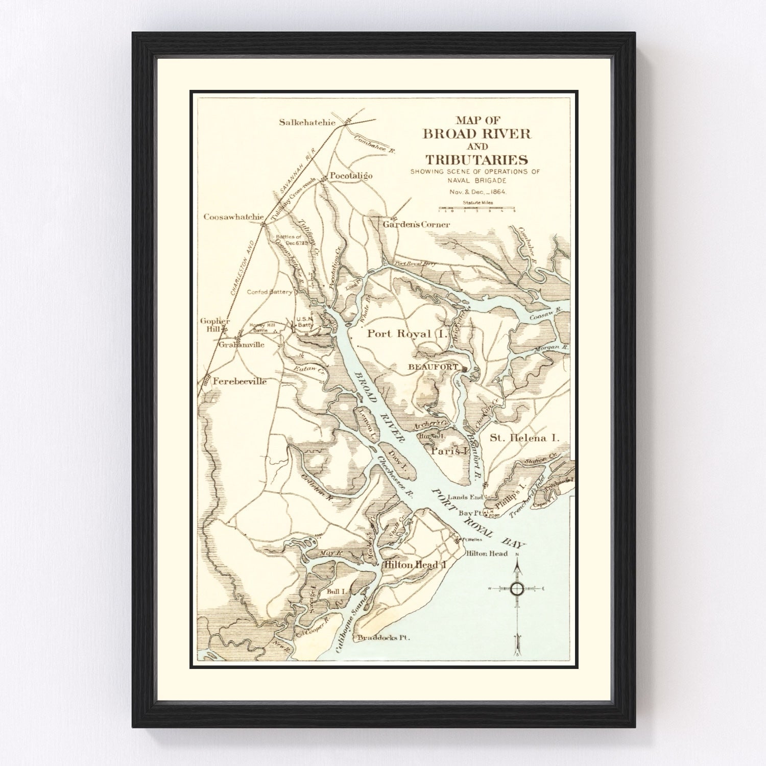 vintage map of Broad River South Carolina 1903, restored print wall art