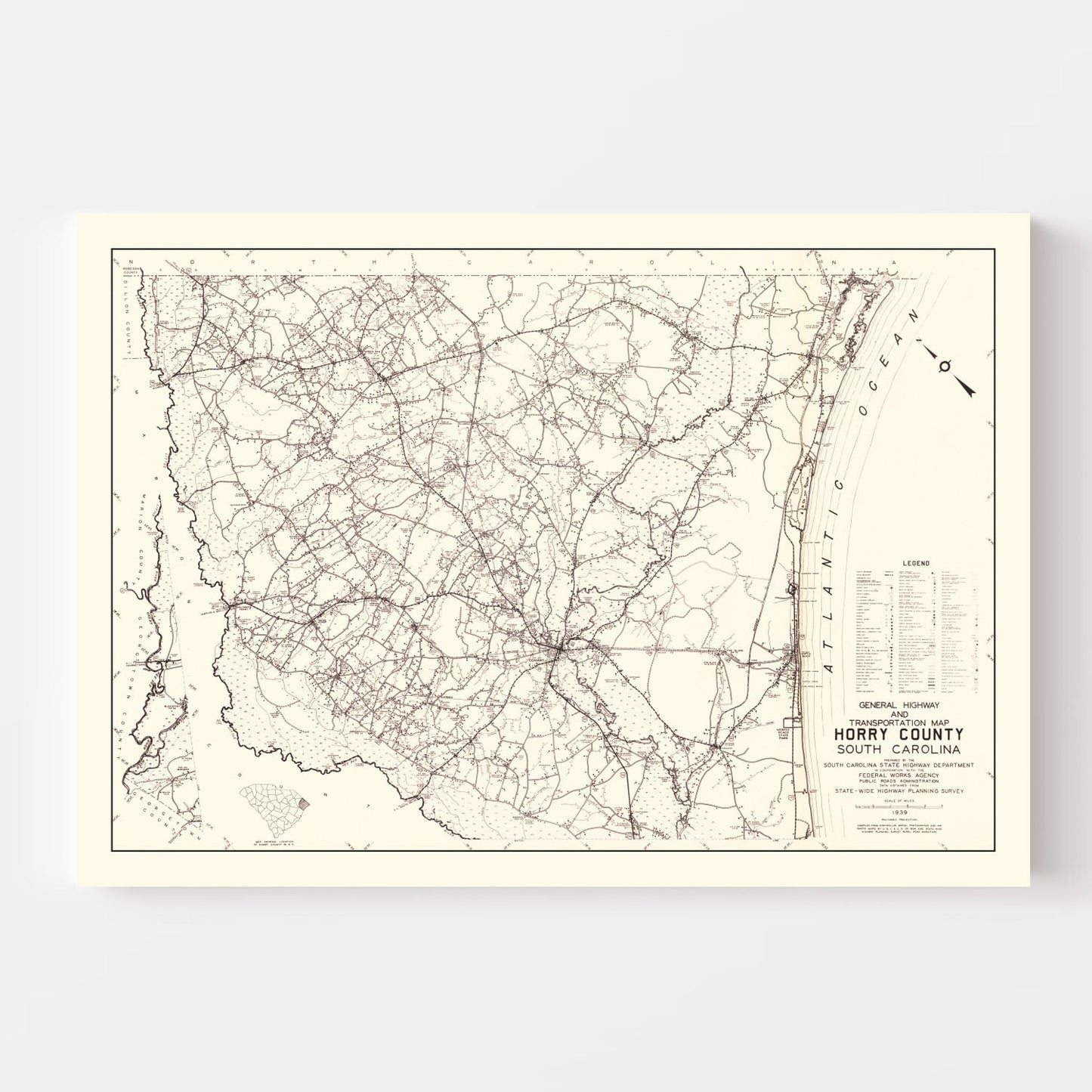 Vintage Map of Horry County, South Carolina, 1939