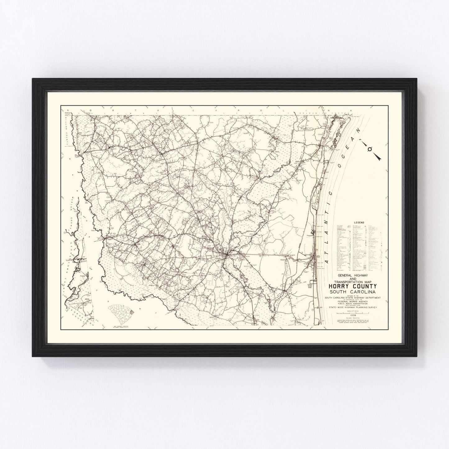 Vintage map of Horry County, South Carolina, 1939