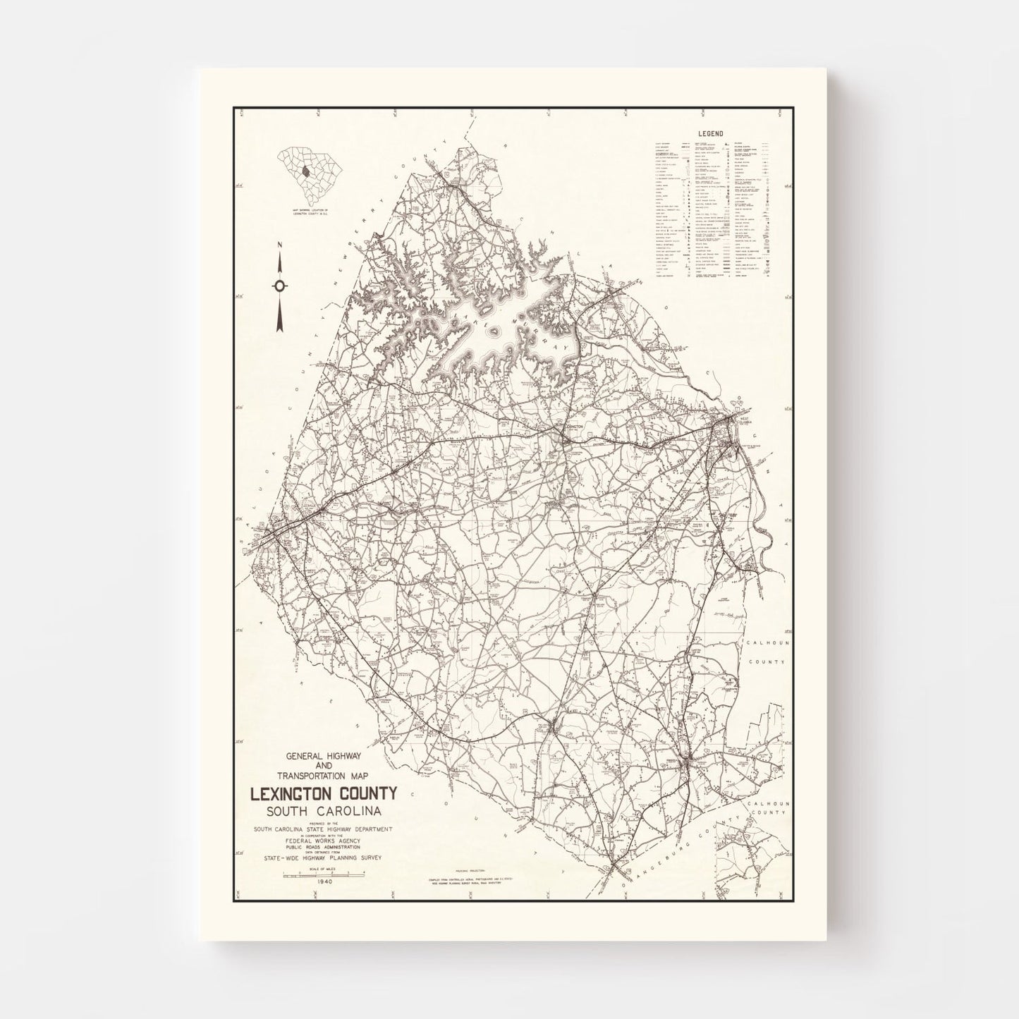 Vintage Map of Lexington County, South Carolina, 1939