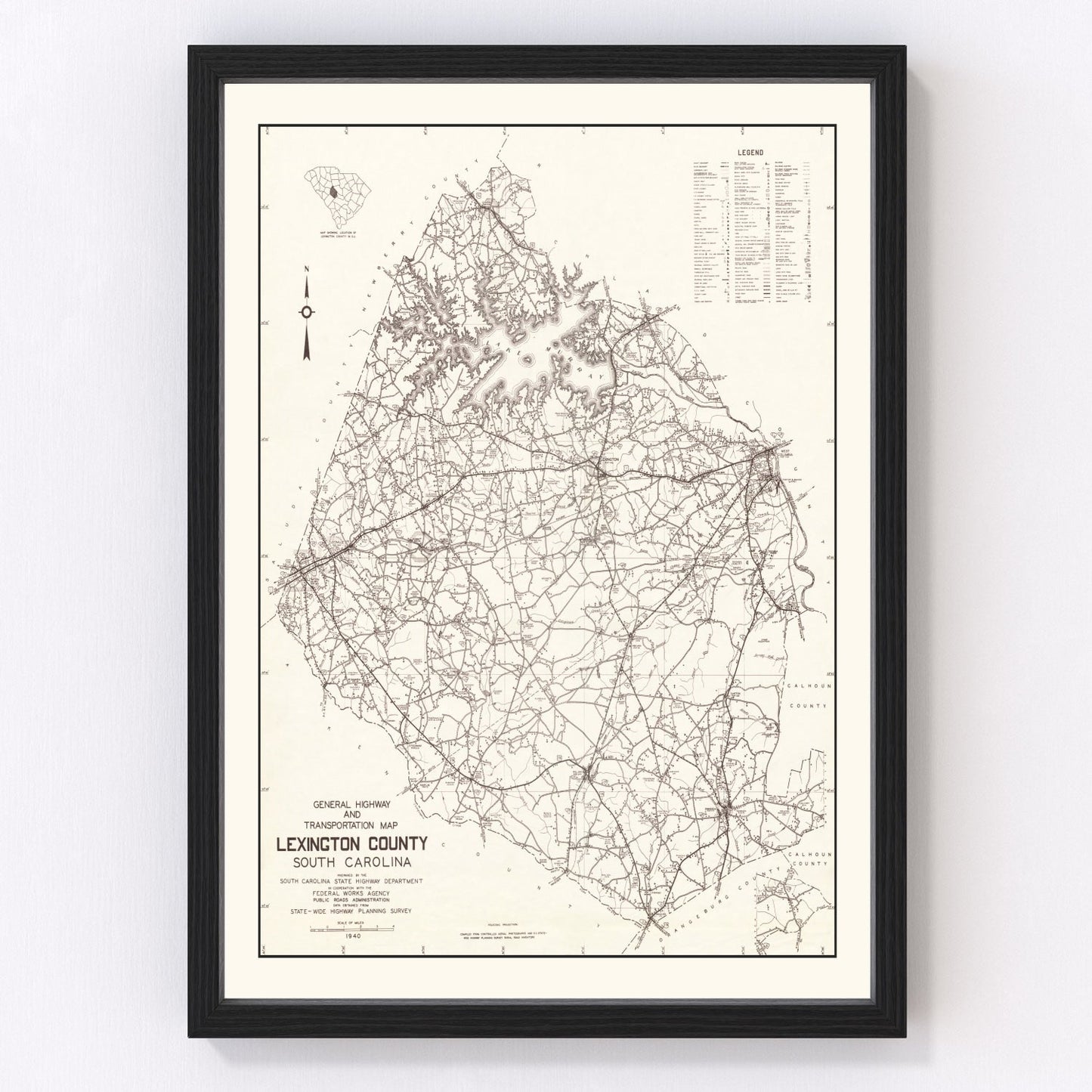 Vintage map of Lexington County, South Carolina, 1939