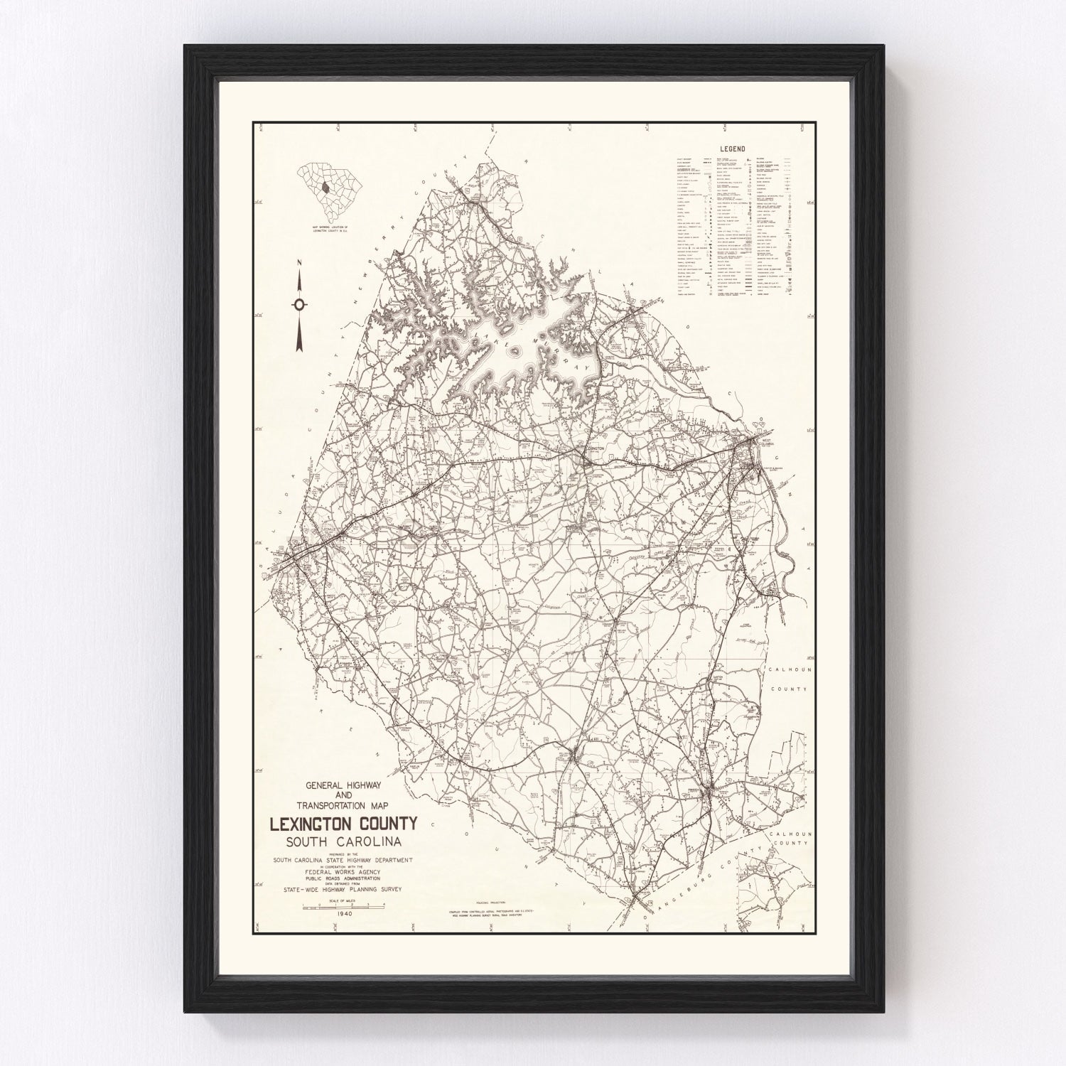 Vintage map of Lexington County, South Carolina, 1939