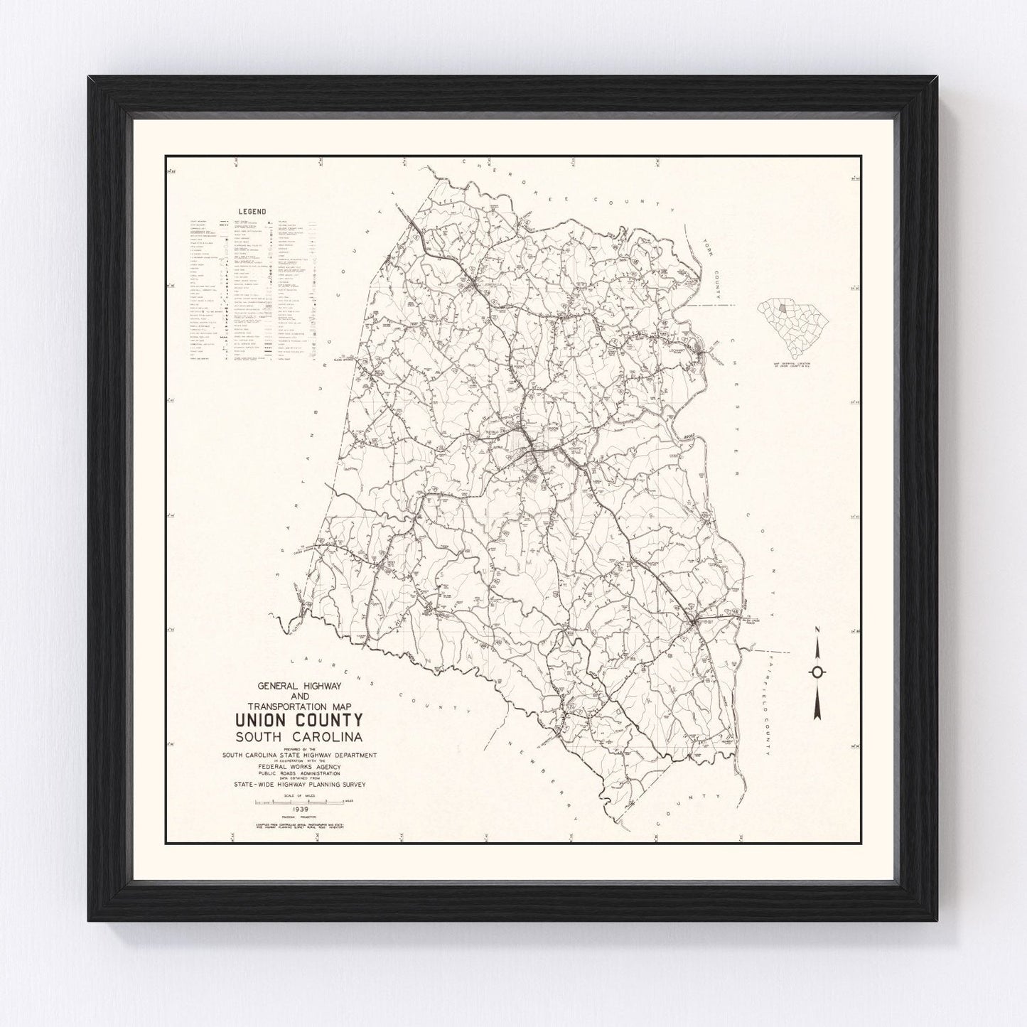 Vintage map of Union County, South Carolina, 1939