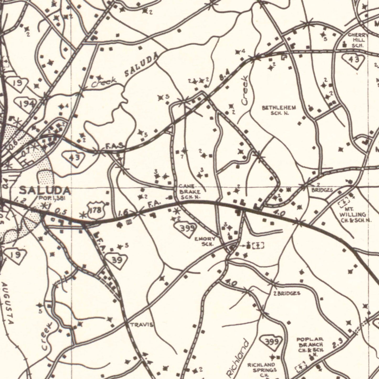 Vintage Map of Saluda County, South Carolina, 1939