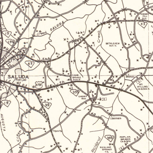 Vintage Map of Saluda County, South Carolina, 1939