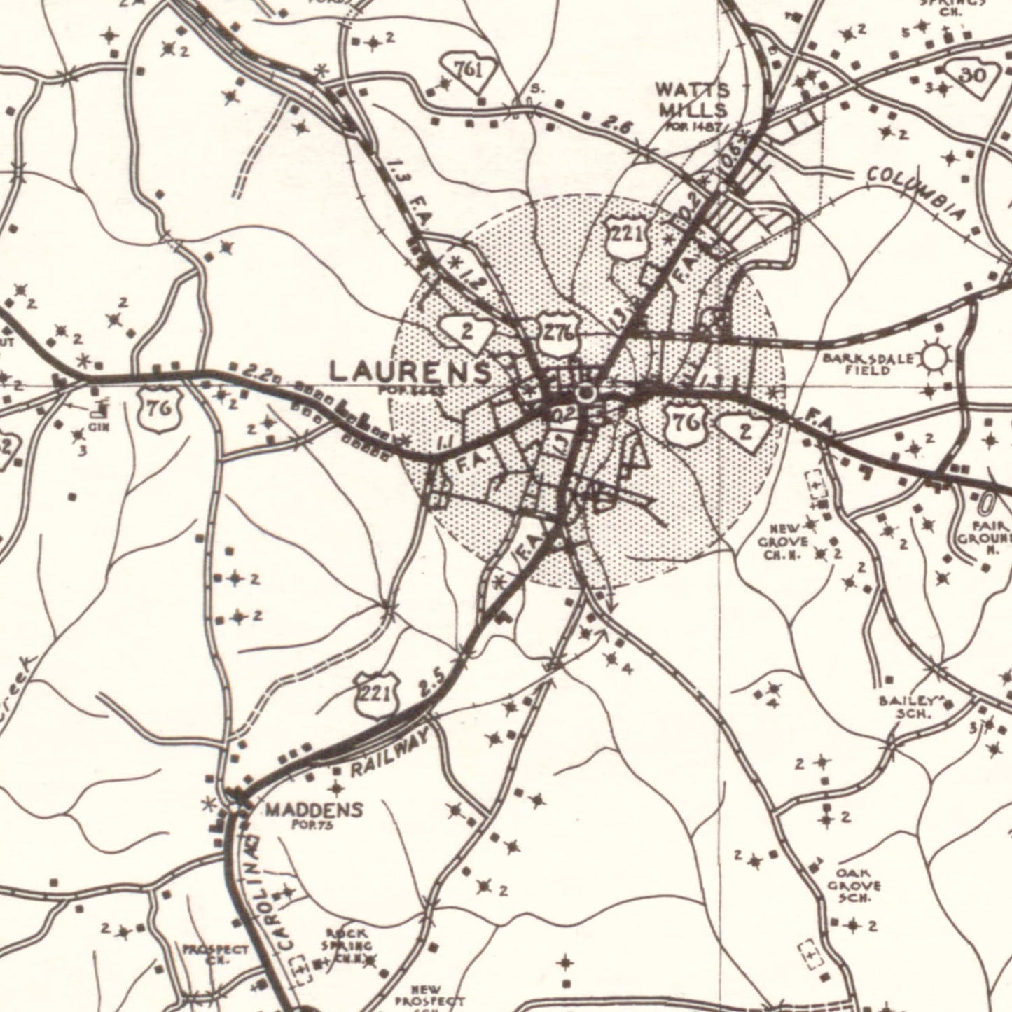 Vintage Map of Laurens County, South Carolina, 1939