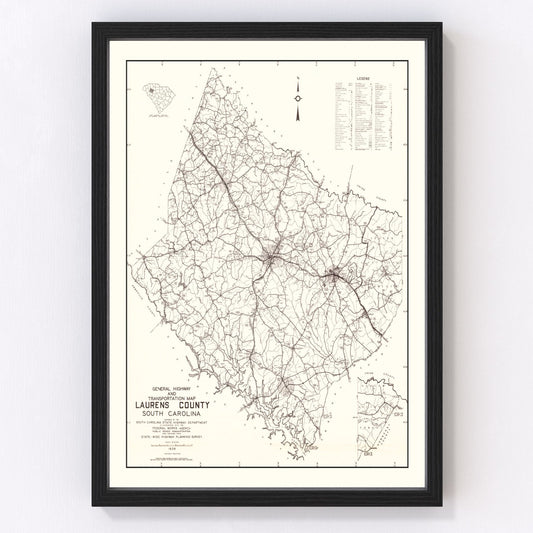 Vintage map of Laurens County, South Carolina, 1939