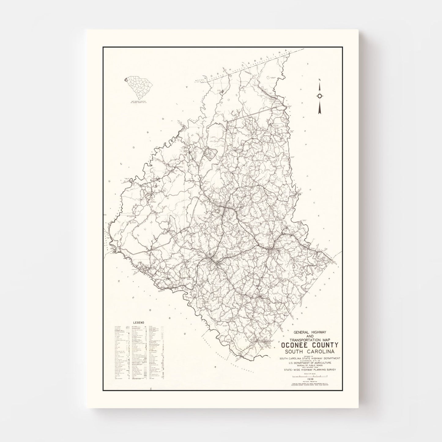 Vintage Map of Oconee County, South Carolina, 1939