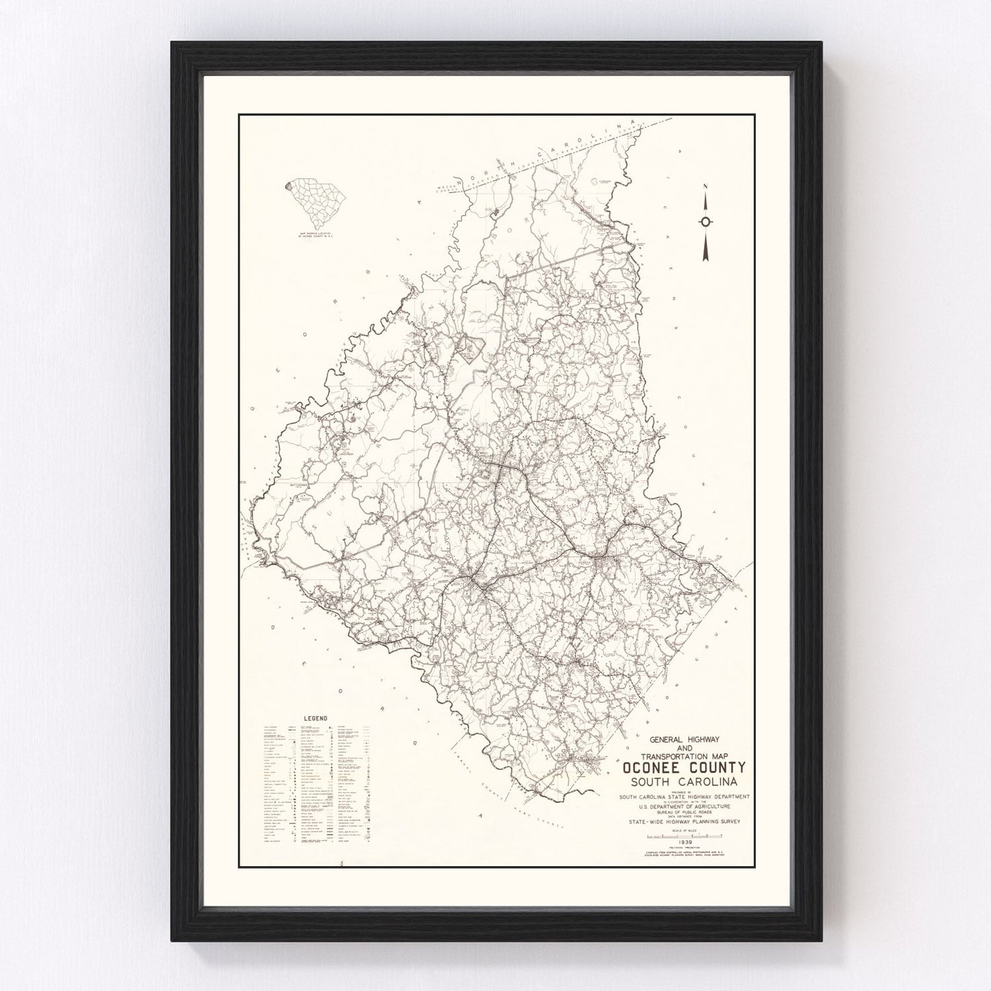 Vintage map of Oconee County, South Carolina, 1939