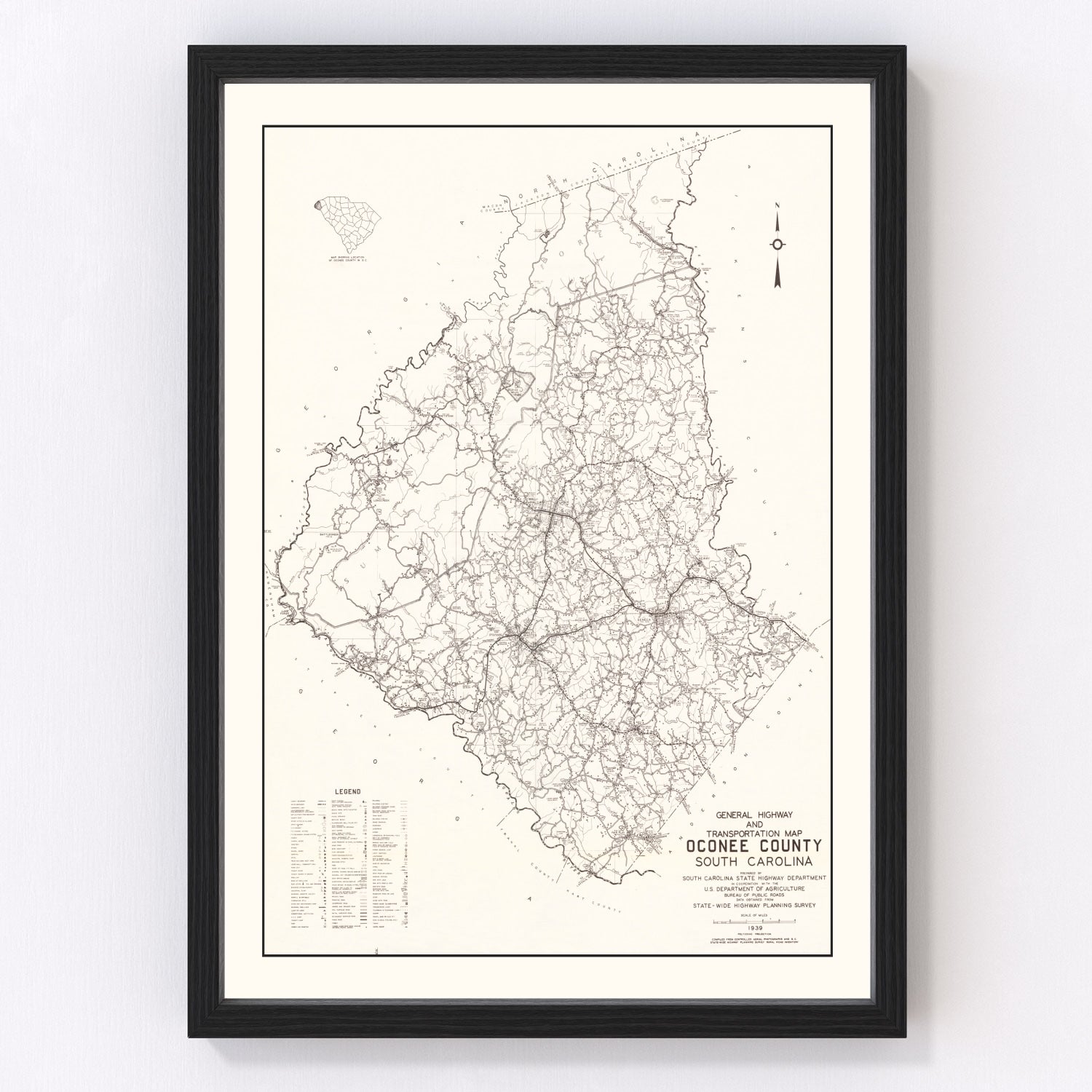 Vintage map of Oconee County, South Carolina, 1939