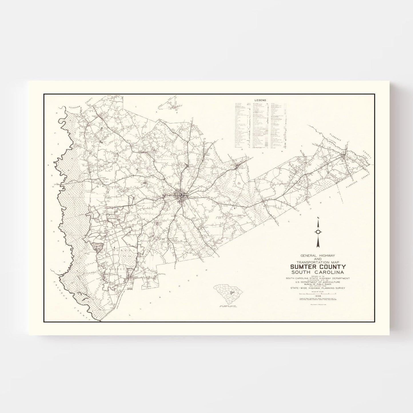 Vintage Map of Sumter County, South Carolina, 1939