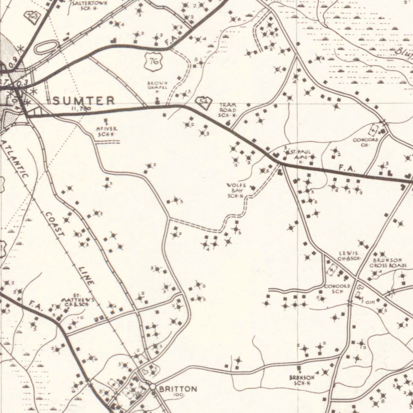Vintage Map of Sumter County, South Carolina, 1939