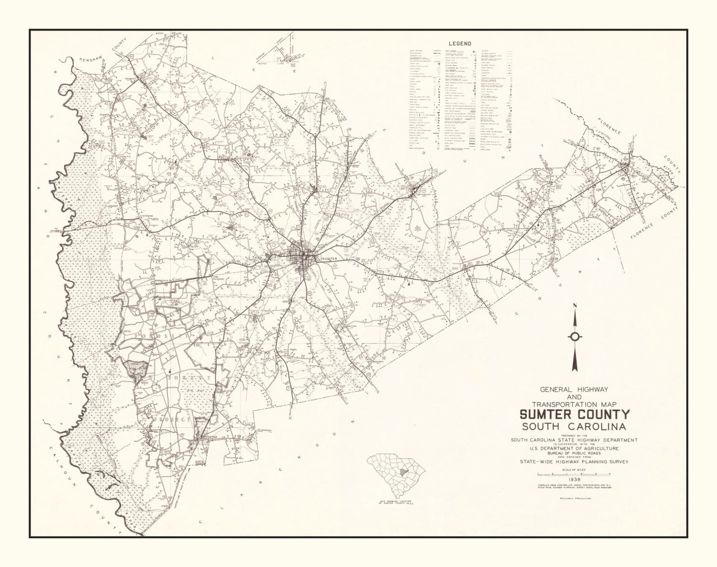 Vintage Map of Sumter County, South Carolina, 1939