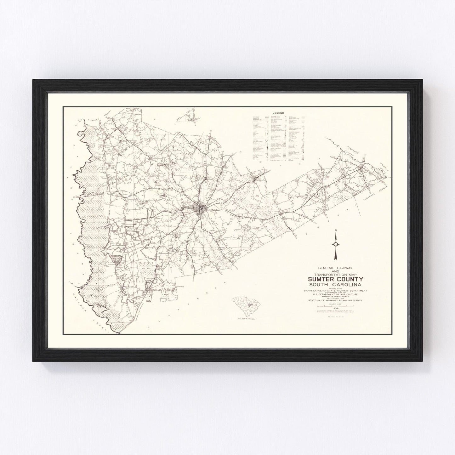 Vintage map of Sumter County, South Carolina, 1939