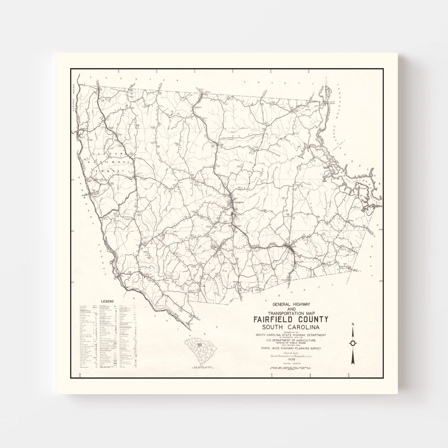Vintage Map of Fairfield County, South Carolina, 1939