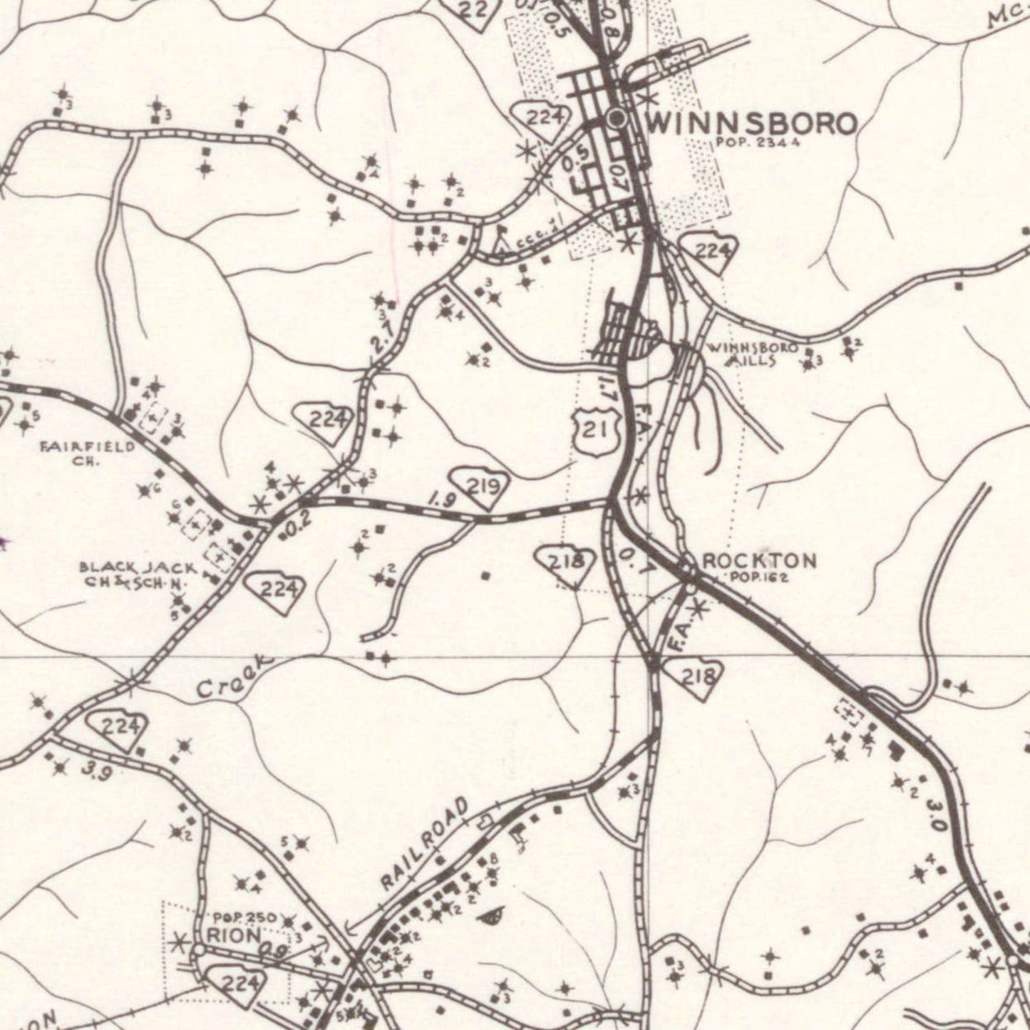 Vintage Map of Fairfield County, South Carolina, 1939